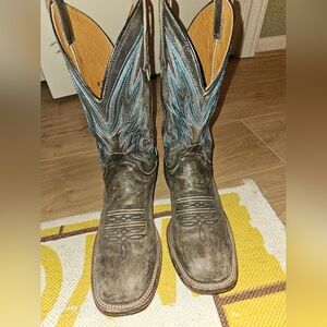 Lucchese Gray And Blue Square Toe Cowboy Boots Size 9.5